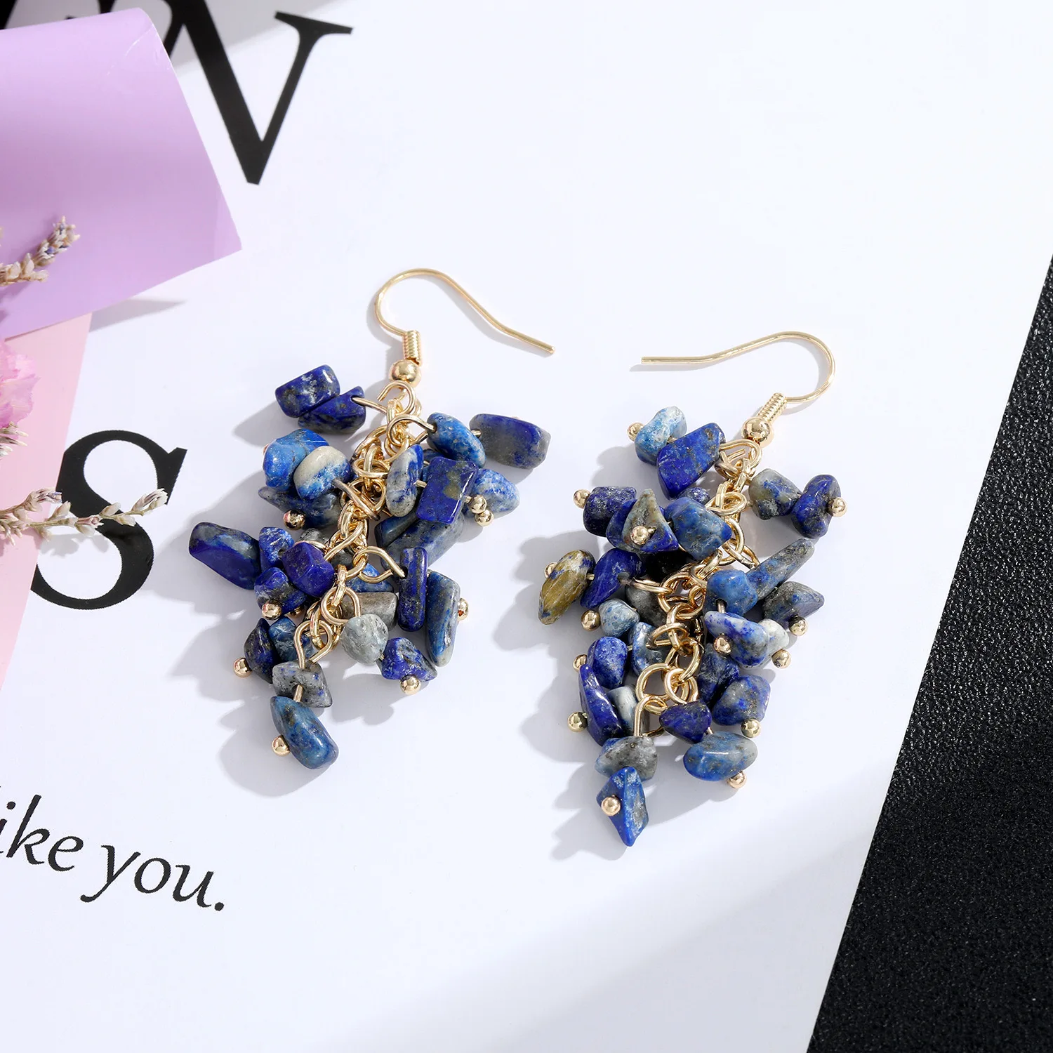 Irregular Natural Gemstone Chip Stone Small String Amethyst Healing Crystal Quartz Earrings for Fashion Jewelry