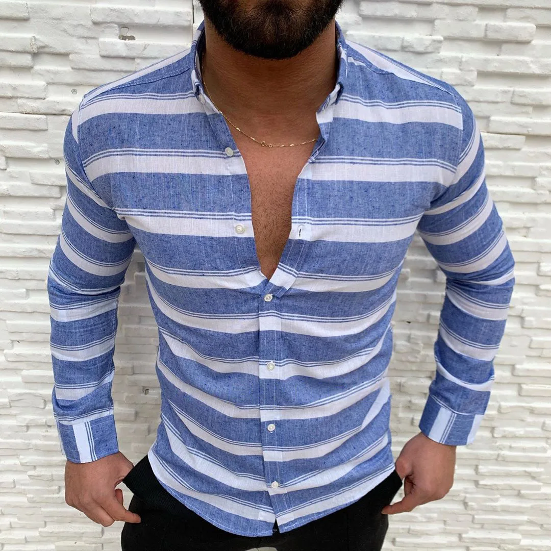 New mens fashion casual Fall trend handsome lapel button long-sleeved