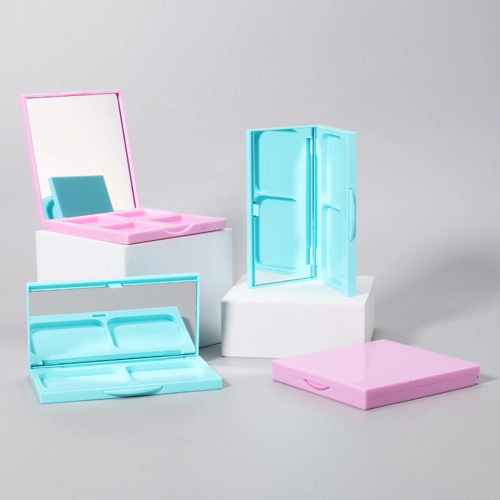 OMI Customized Logo Empty Eyeshadow Case 2Pan 4Pan Plastic Palette Recyclable Blush Case 5mm ABS Rectangle Stamping Processing