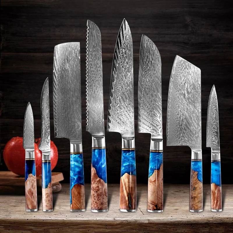 Damascus Custom 8 inch Cuchillo Damasco Chef Knife Stainless Steel Japanese Messer Set Knife Kit