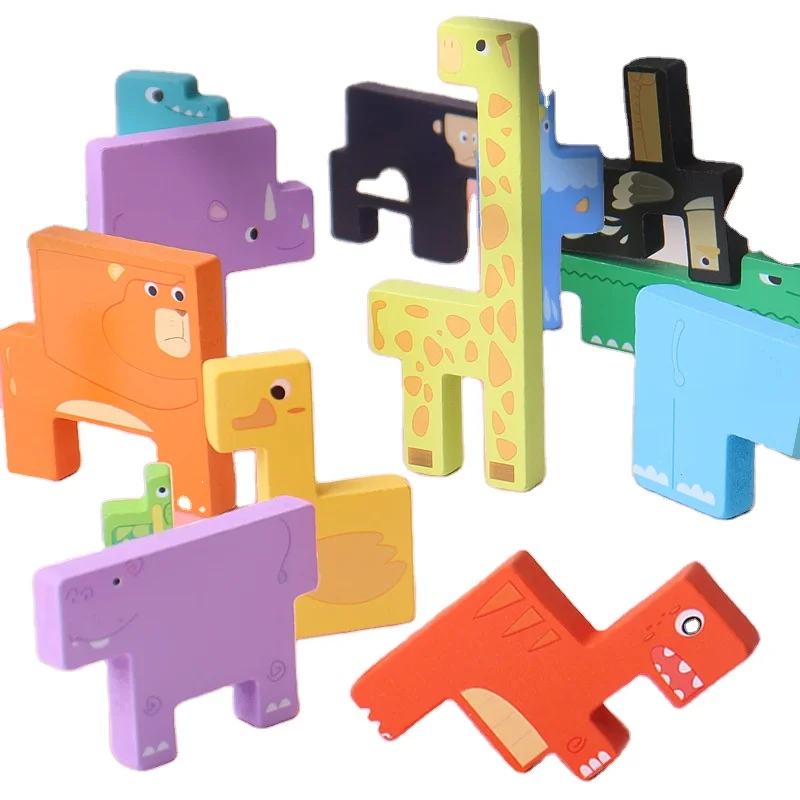 Baby Early Learning Wood Toys Stackable Puzzle Game Toys Cartoon Educational Wooden Stacking Tray Jigsaw Puzzle