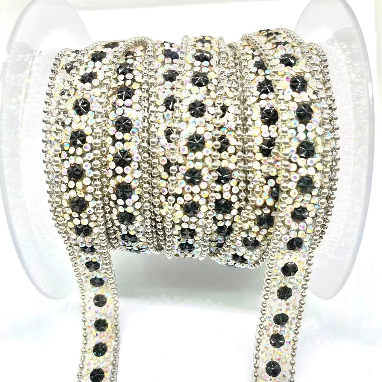Custom crystal ab hotfix rhinestone trim banding wholesale on mesh
