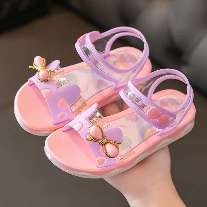 Girls Sandals 2023 New Summer Princess Fashion Student Non Slip Soft Bottom Little Girl School Kids Beach Shoes