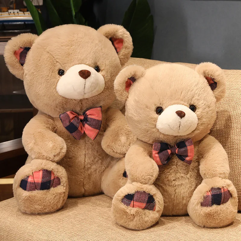 Custom wholesale cloth plaid bow tie gentleman teddy bear big plush toy