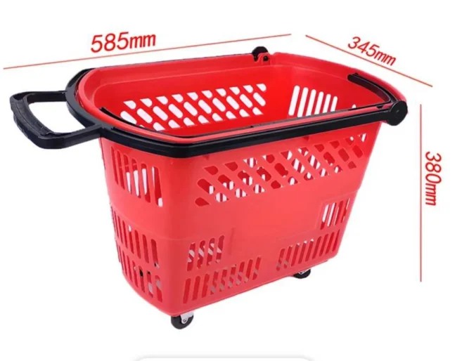 Double Handle Carrying Shopping Basket With Wheels Plastic Mini Supermarket Baskets