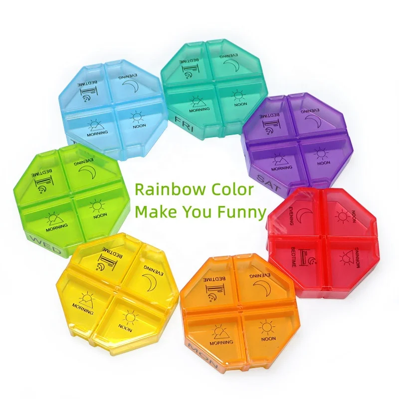 New Design Large Pill Organizer 4 Times a Day Pill Box for Travelling Medicine Organizer with Removable Days Portable Dispenser