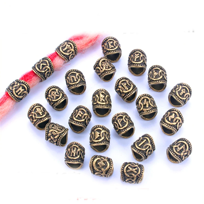 24 A-Z Letter Viking rune Hair Braid Dread Dreadlock beard Beads rings Tubes For men women Hair Accessories