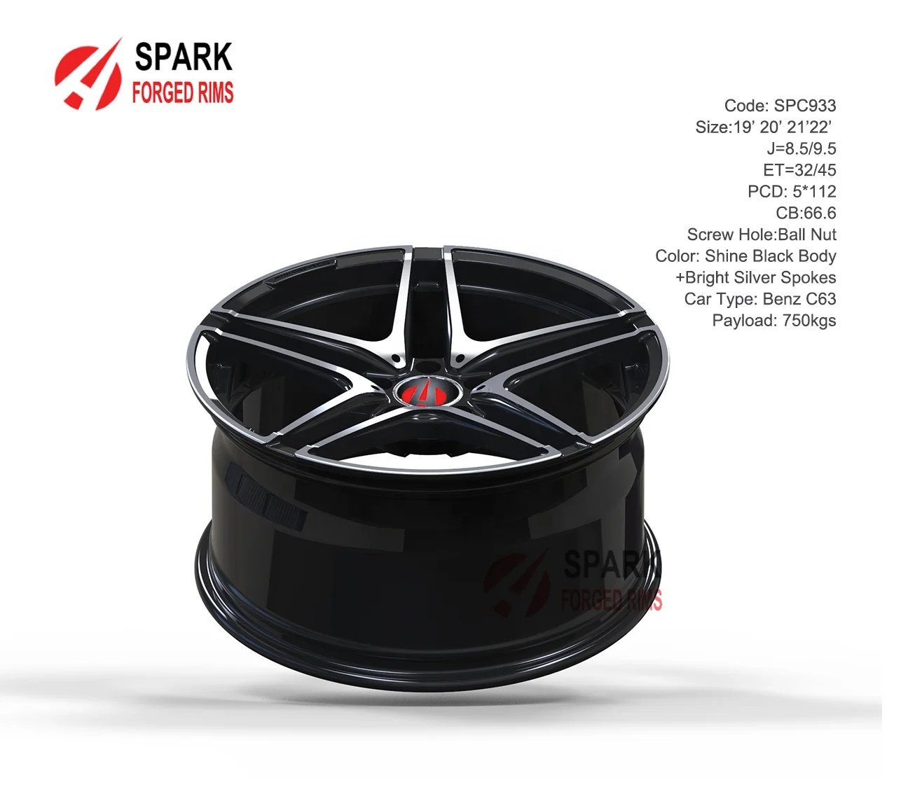 Benz19*8J Customized 1pc deep concave shine black polished lip 17/18/19/20 21/22/23/24 inch alloy car rim forged wheel Mercedes