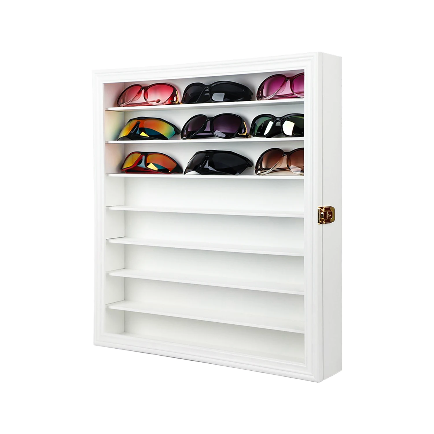 Sunglasses Display Rack For Glasses Store Custom White Wooden Eyeglasses Display Case With 7 Removable Shelves