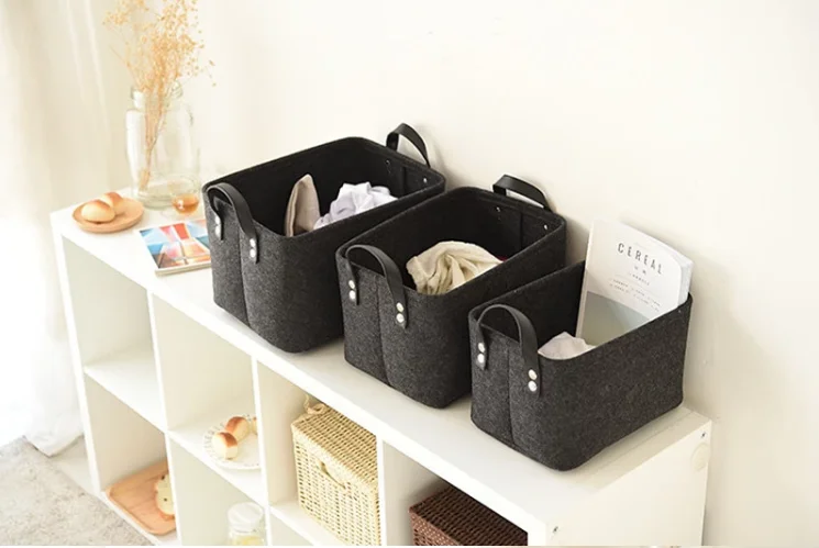 Large Containers Cubes Felt  Toys Organizer Clothing Hamper Foldable Fabric Staircase Storage Boxes With Pu Handles