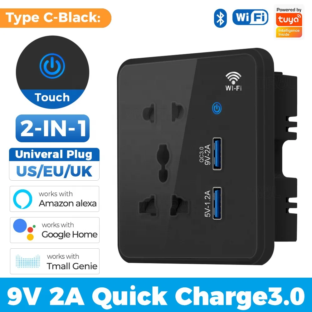 Tuya Bluetooth Великобритании ЕС французский 86 ПК Стекло Smart Wifi разъем USB Alex Google Home контроль прикосновения сроки розетки беспроводной доступ в Интернет