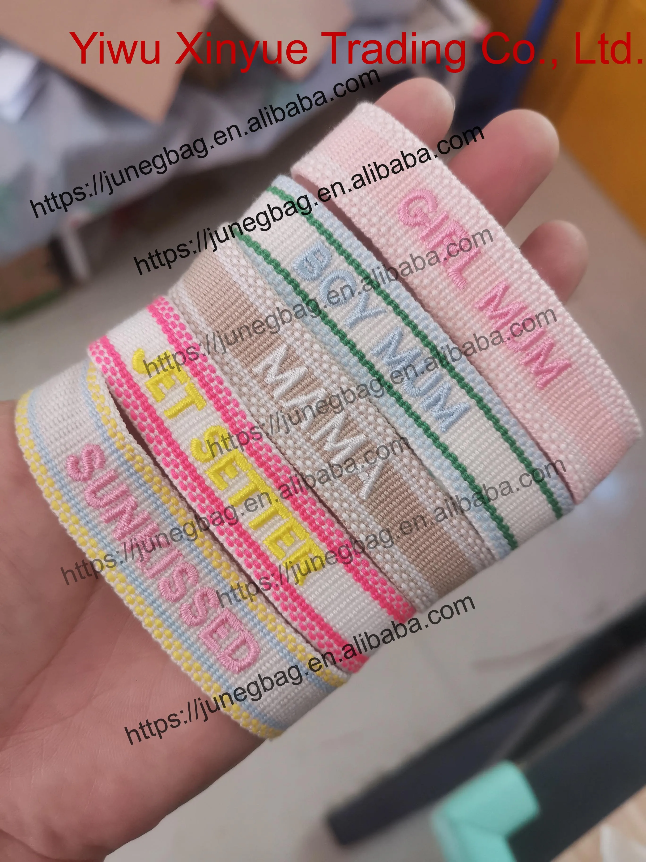 customized Design Colorful Woven name letters logo with 3D texts Handmade with embroidery friendship braided Men mama bracelet