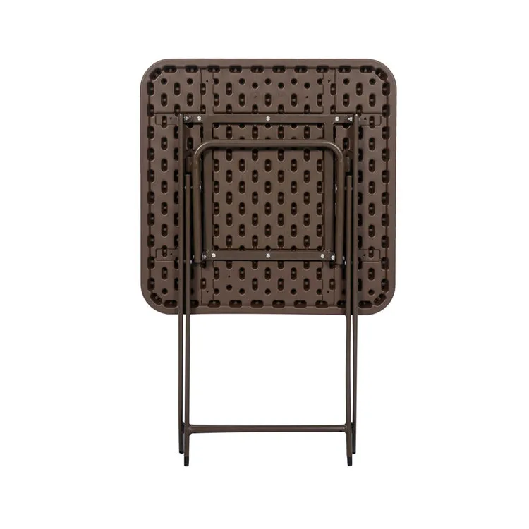 HONGQIAO Wholesale 60cm Outdoor Rattan Garden Square Table Brown Coffee Plastic Folding Table Easy Carrying