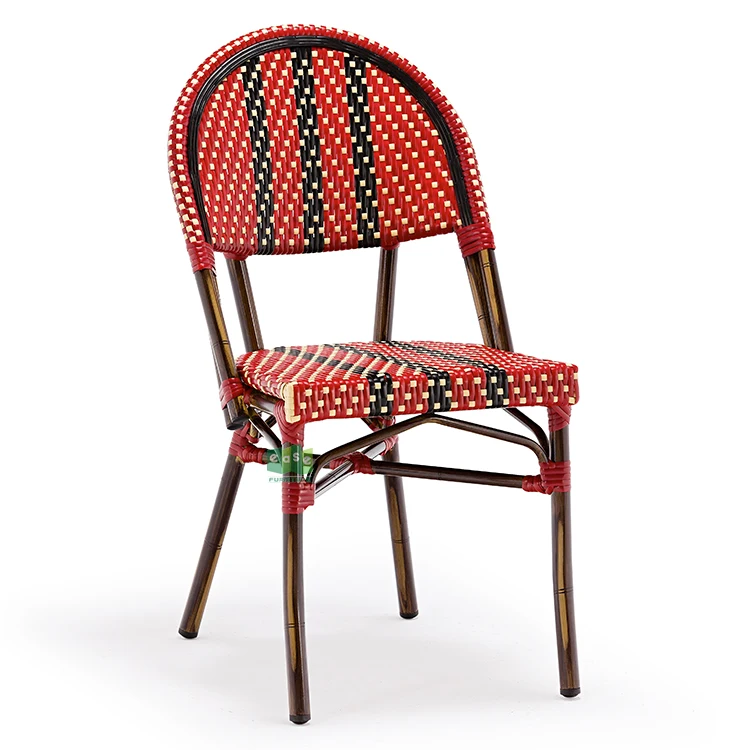 (E1042) Modern aluminium metal french bistro artificial rattan restaurant chair outdoor furniture