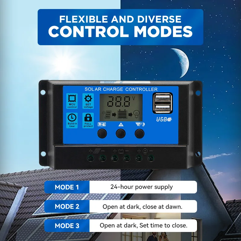 Контроллер солнечной батареи PWM 10A20A30A 12 В/24 В автоматическая свинцово-кислотная и литиевая батарея контроллер солнечного заряда для дома с использованием управления