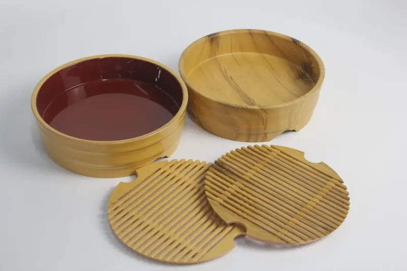 Wooden Design ABS Material Fruit Tray Japanese Sushi Rice Bowl Sushi Oke Rice Mixing Tub Serving Tray