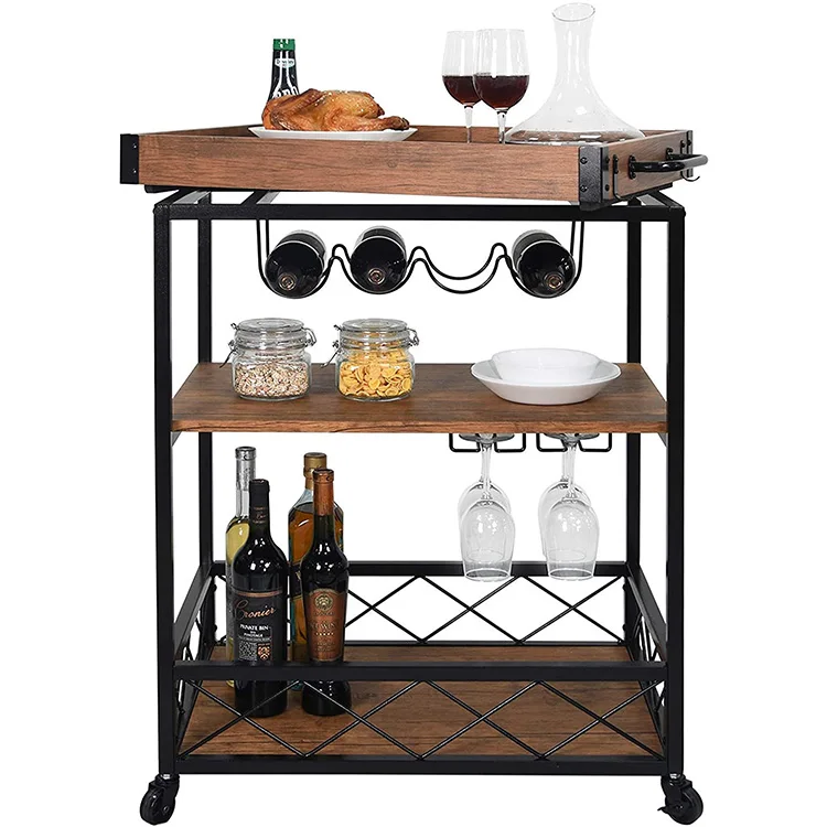 Vintage Industrial Bar Cart Antique Style Bar Cart with wheels Kitchen Trolley