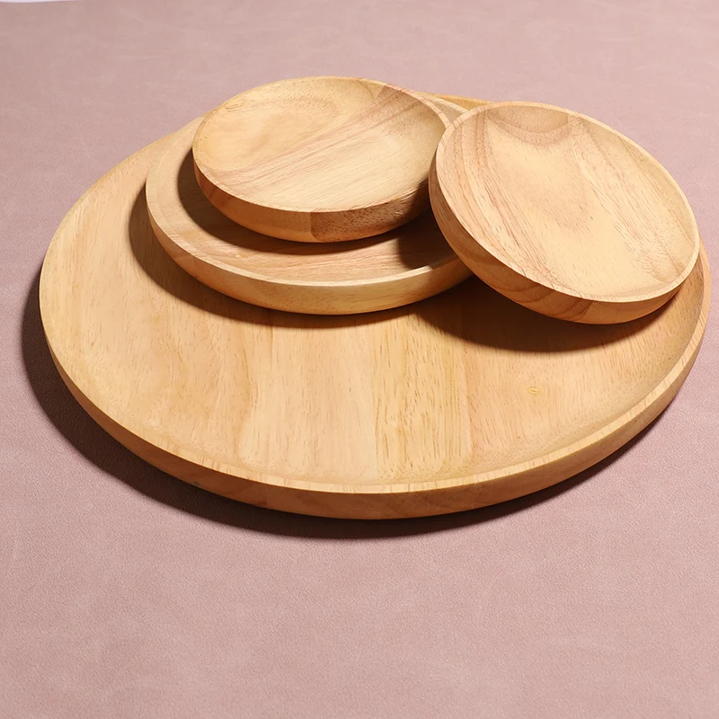 Wood Dinner Plates Round Oak Wood Serving Tray Used as Charcuterie Boards Cheese Fruit Salad Platter Bread Plate