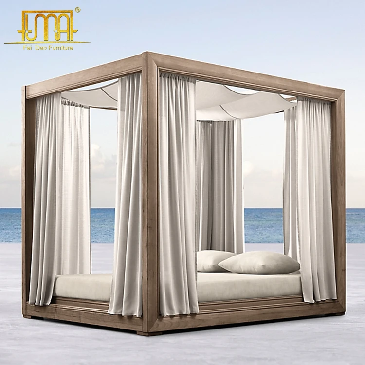 Teak wooden outdoor garden outdoor teak pool side outdoor daybed with canopy