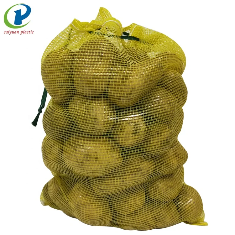Plastic mesh produce woven leno bag yellow color