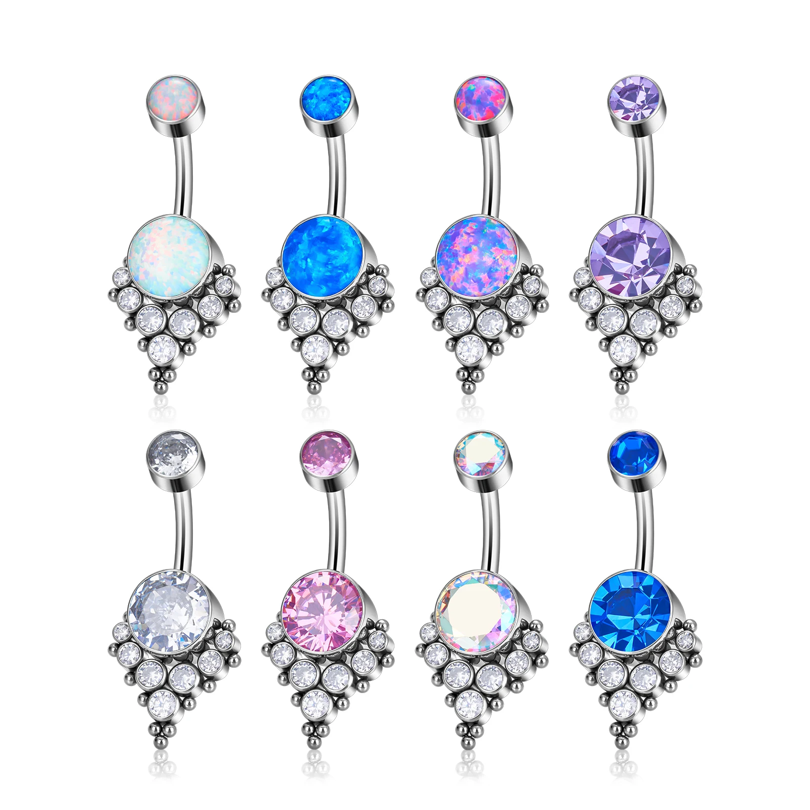 ASTM Titanium Belly Button Rings Round Zircon Navel Piercing Curved Banana Body Piercing Jewelry Wholesale