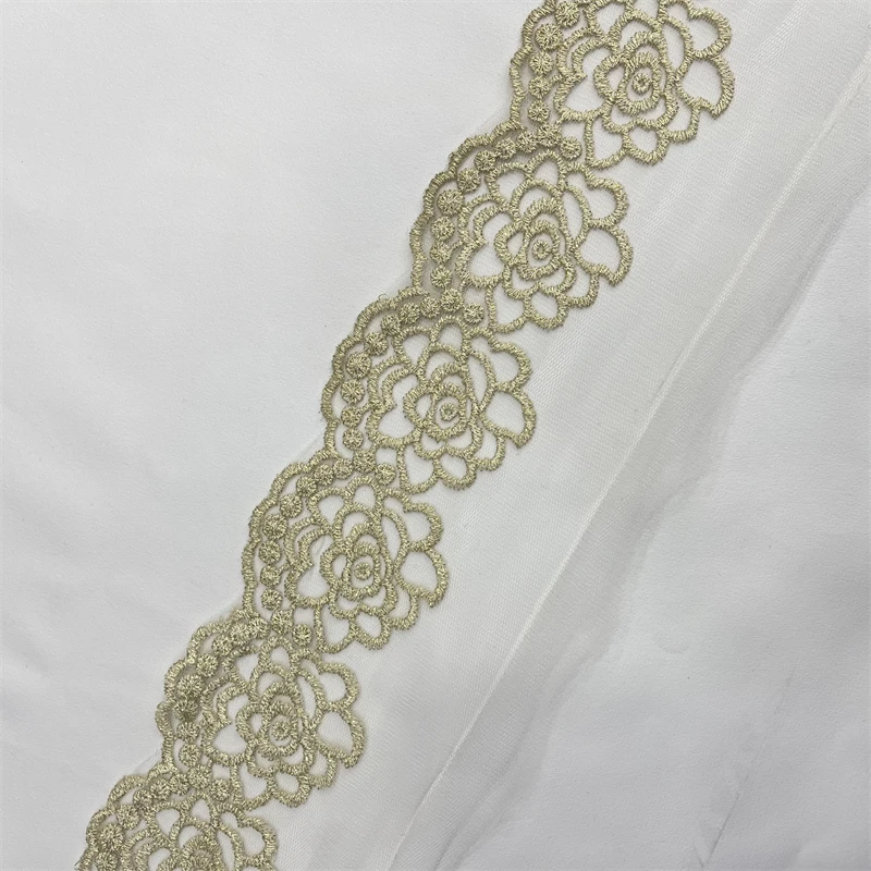 ZSY clothing accessories Gold metallic border lace trim golden yellow embroidery lace trim Gold Lace Trim