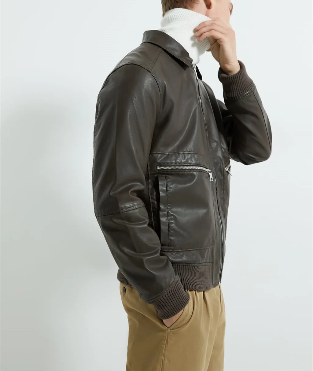 
Wholesale fashion simple detachable fur collar leather jacket for men 