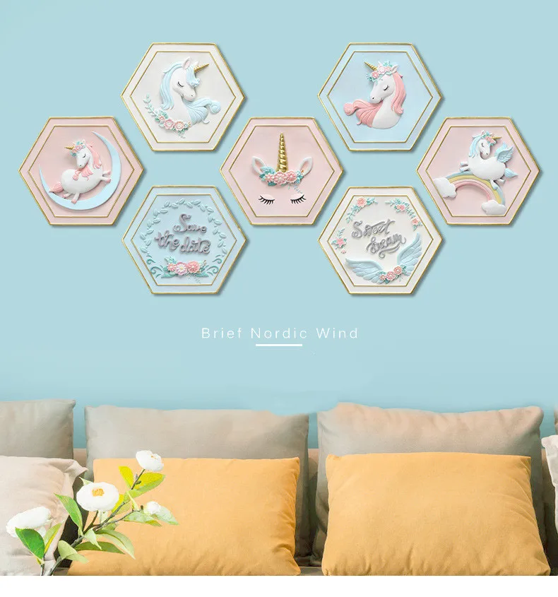 Nordic unicorn wall hanging home soft decoration creative resin decoration craft gift