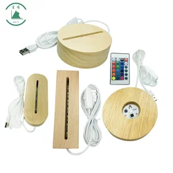 Factory Direct LED 3D wood light base  Crystal Glass Light Base Stand with USB Cable Led Wood night Light Display Base