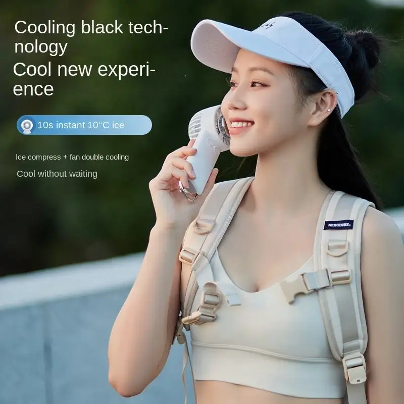 Popular hot wholesale 6W 3 Wind speed Hand-held refrigeration 4000mAh with Atmosphere light cooling portable mini fan cooling