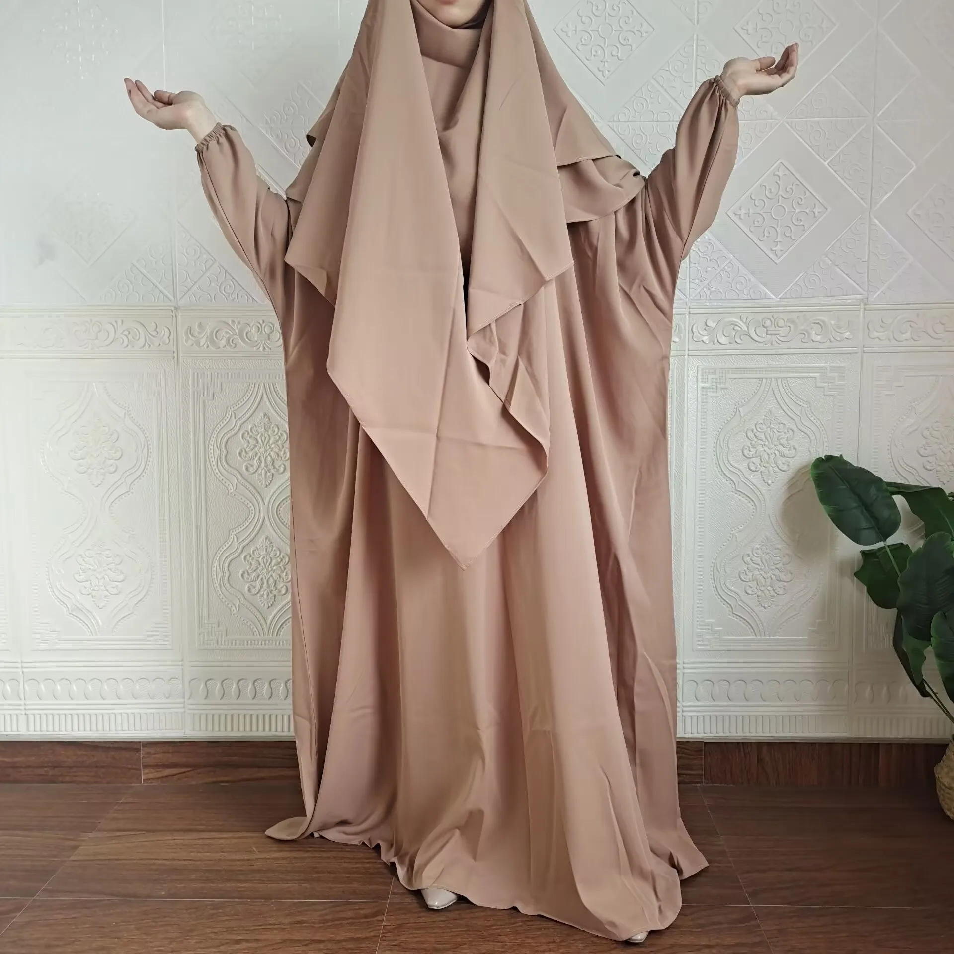 Новый Арабский мусульманский Дубайский женский однотонный халат свободного покроя с рукавами летучая мышь из двух частей химар длинным платьем Абая