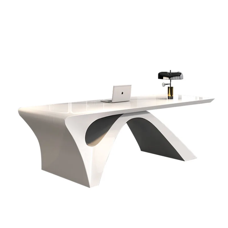 White Curved Cool Desk Escritorios De Oficina Executive Office Set Table Commercial Furniture Home Schreibtisch
