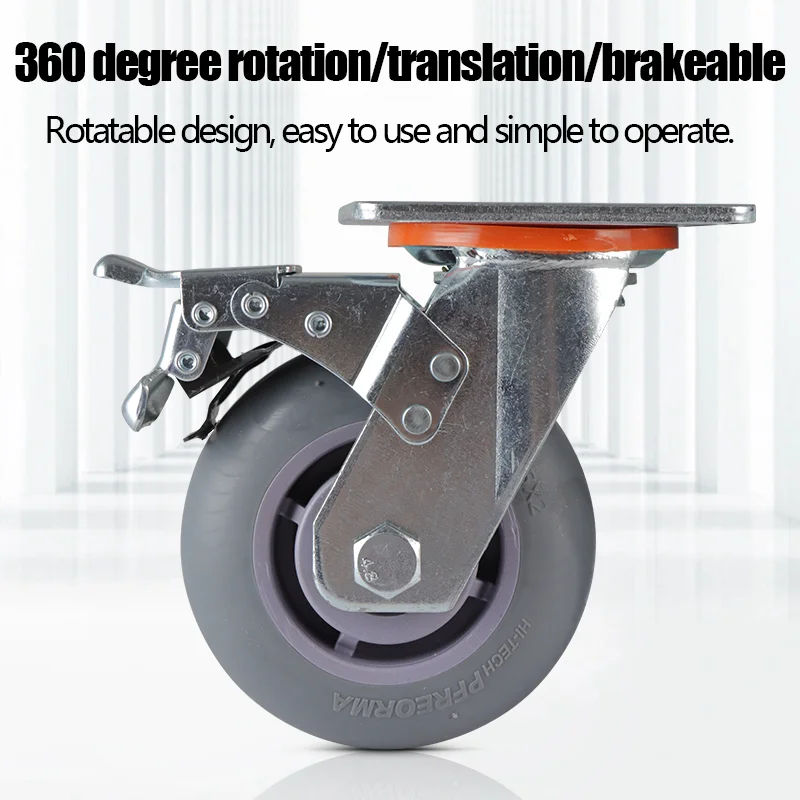 Industrial Accessories 360 Degree Rotation Low Noise Furniture Wheel Trolley Caster Heavy Duty Grey TPR Casters 4 5 6 8 Inch