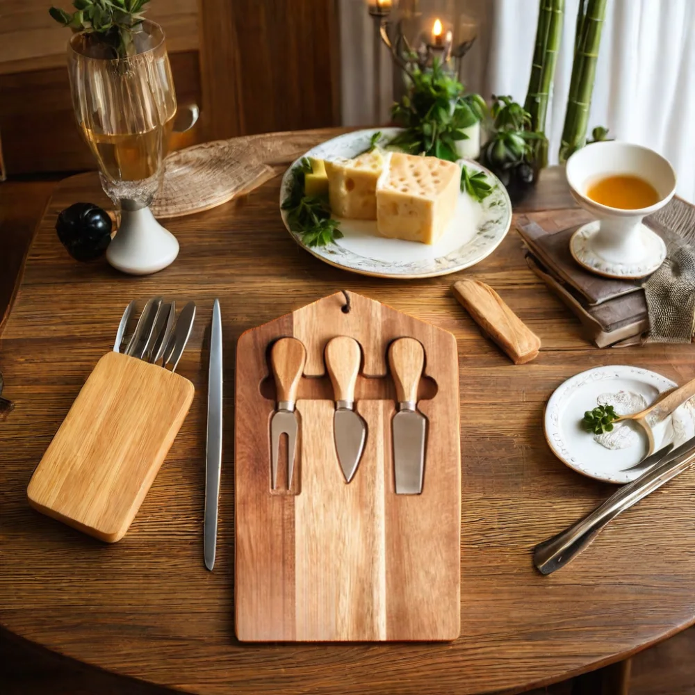 Multi-Functional cheeseboard bamboo cheese chees tables charcuterie board platter set With Hidden Slide Drawers