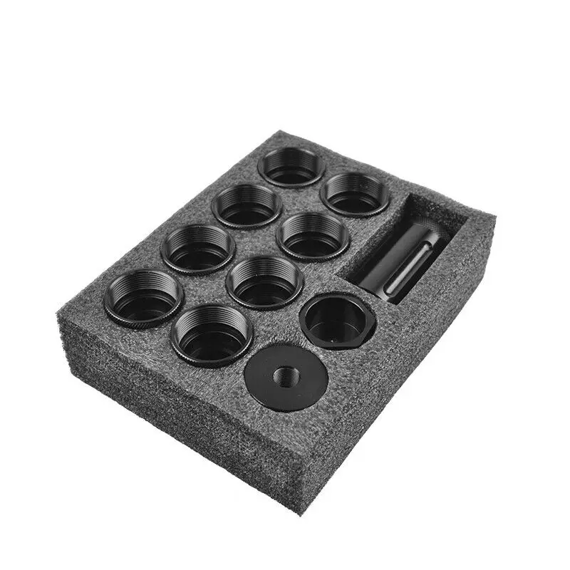 Алюминиевая модульная трубка для чистки растворителя с наружным диаметром 10 дюймов, диаметр 1,58 дюйма, TPI 1,375x24 мм, комплект из 8 винтовых конусных чашек с 1/2x28 + 5/8x24 двухсторонними колпачками