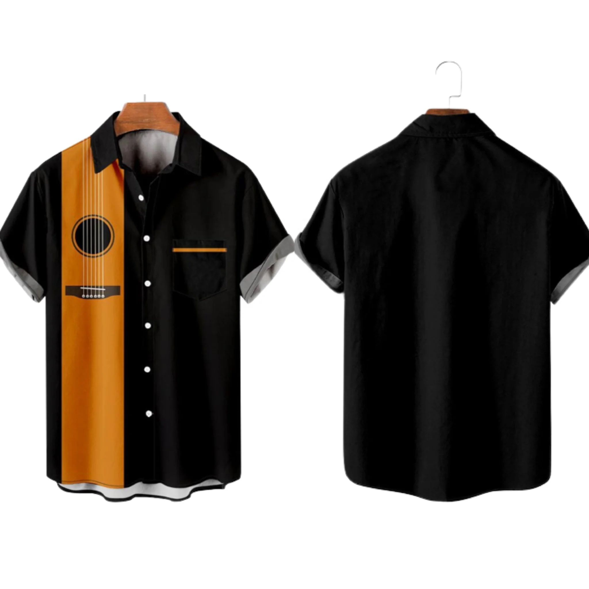 Мужская рубашка с гитарным принтом топы в стиле Харадзюку гавайская Алоха Повседневная Коричневая музыкальная модная на пуговицах