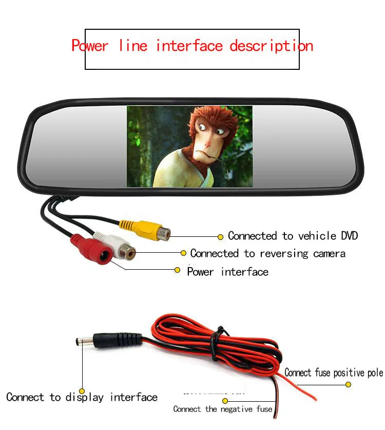 New arrival 4.3'/5' Car reversing aid video rearview mirror camera android 12V 3W  LCD monitor hd Car mirrors