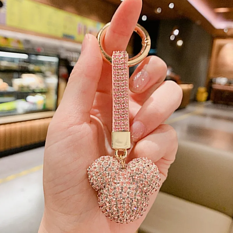 Hot Sell High Quality Crystal Rhinestone MK Mouse Keychain Leather Key Chain Metal Key Chain
