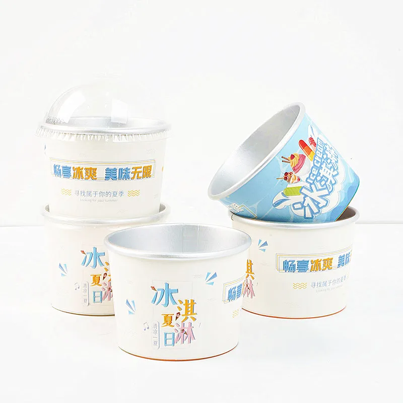 Customizable disposable kraft paper cup with lid circular yogurt paper bowl ice cream containers