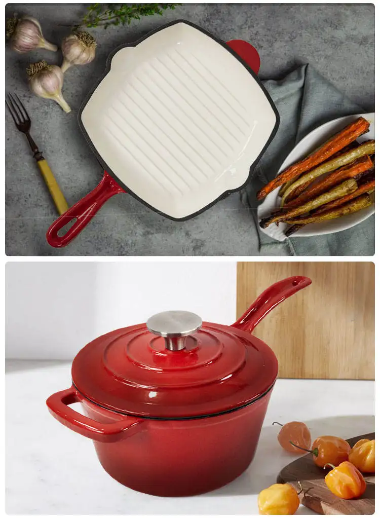 High Quality Home Kitchen Non Stick Frying Pan Cookware Cooking Pot Sets Enamel Cast Iron Cookware Sets