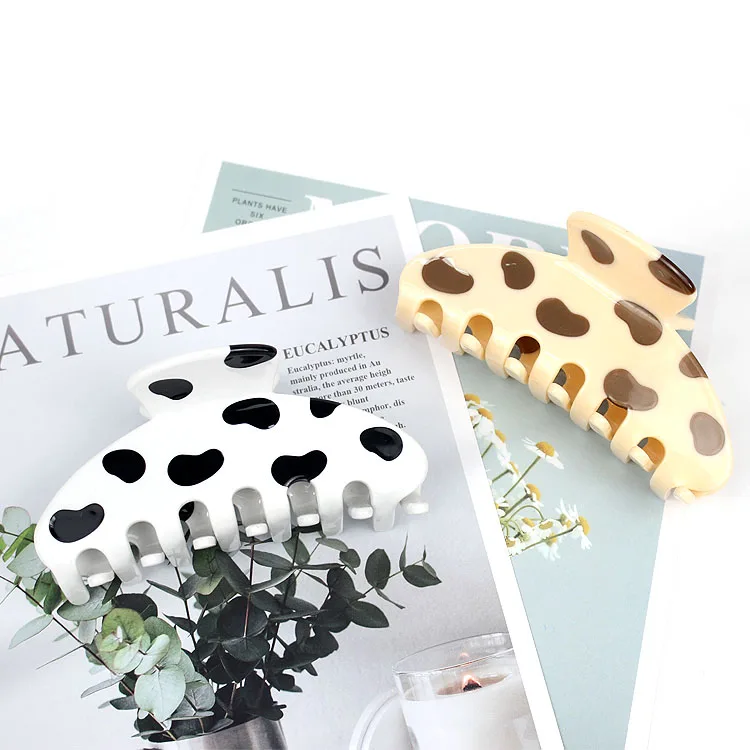 CANYUAN Acetate Hair Claw Clip For Women Cow Color Black And White Hair Clutches For Thick Hair Brown Patchwork Accessories
