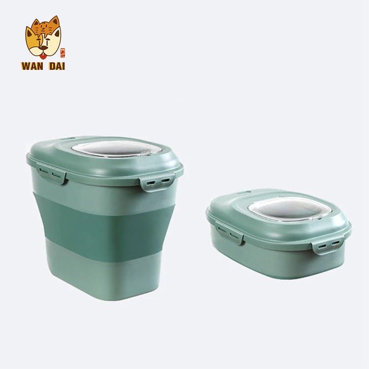 Brand new design folding pet food storage container collapsible clamshell design dog food storage