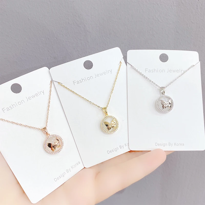 XL61321 Fashion design gold plated brass zircon women jewelry butterfly jade pendant necklaces