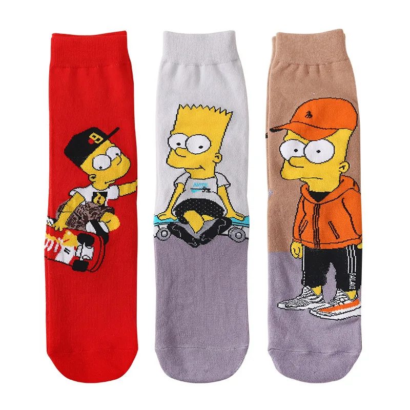 Wholesale custom crazy mens funny novelty cartoon tube comics anime crew cotton color Simpson happy cartoon designer socks