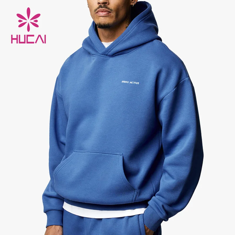 HUCAI OEM high quality manufacturers men fleece Cotton polyester custom logo plain men crop sports gym Hoodies