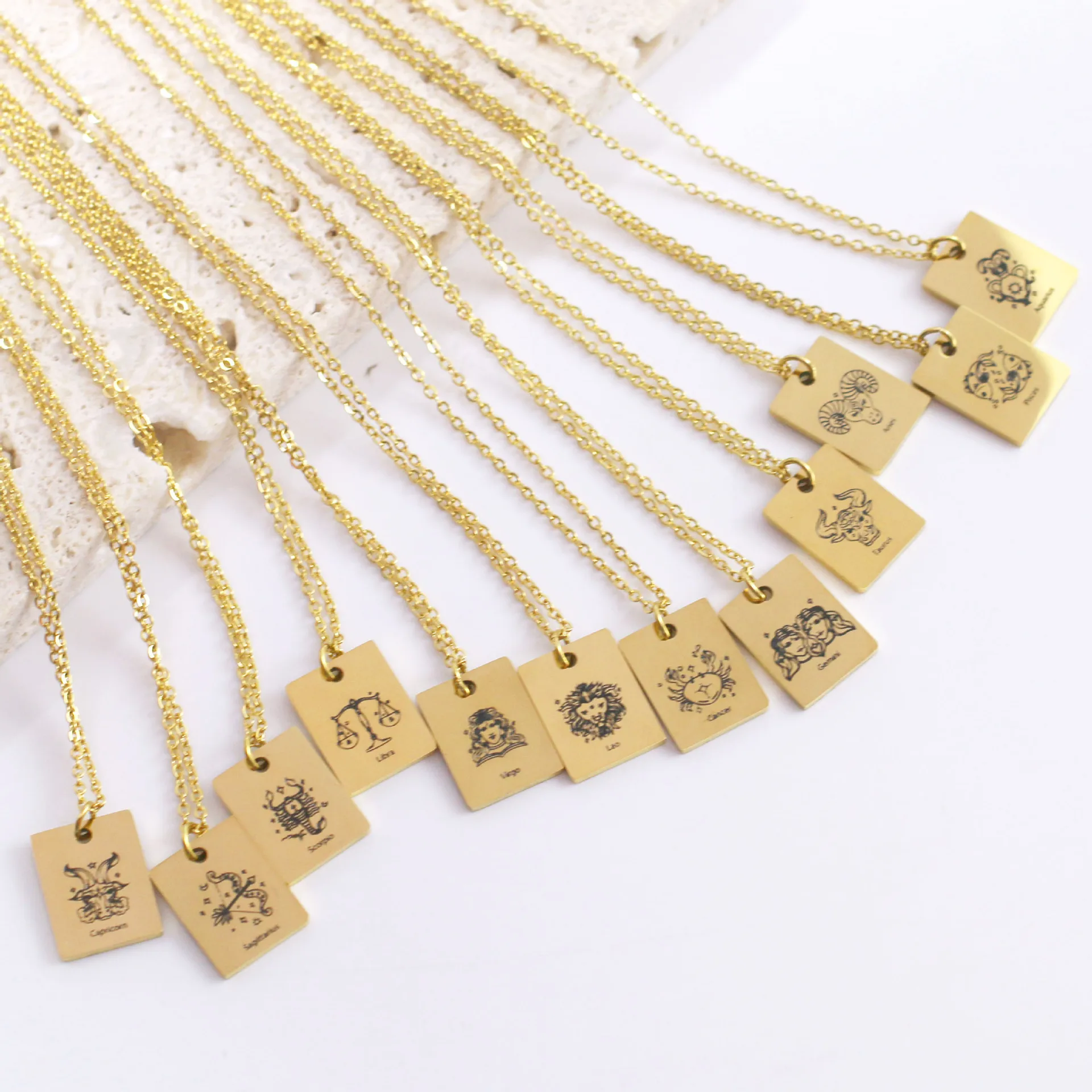 Women accessories jewelry 18k gold plated 316l stainless steel pendant astrology horoscope tarot card 12 zodiac sign necklace
