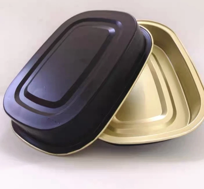 600ml Disposable Rectangle Rectangular Food Serving Food Grade Smootheall Black Gold Color Aluminum Foil Food