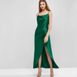Satin Asymmetrical Cami Strapless Bottom Green Party Sexy Dress Summer