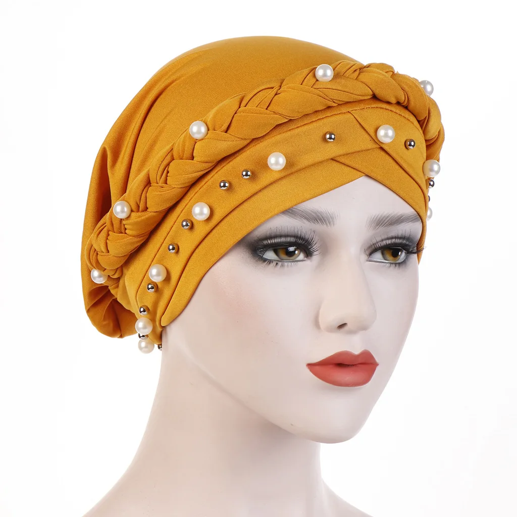 
Muslim milk silk braid nailed white pearl cap for women 
