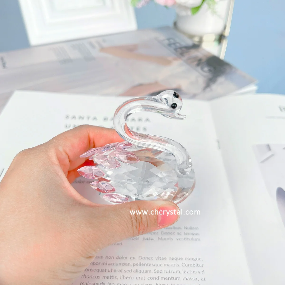 Hot Sale Wholesale Crystal Glass Swan Figurine For Animal Figurines Hand Carved Crystal Animals For wedding